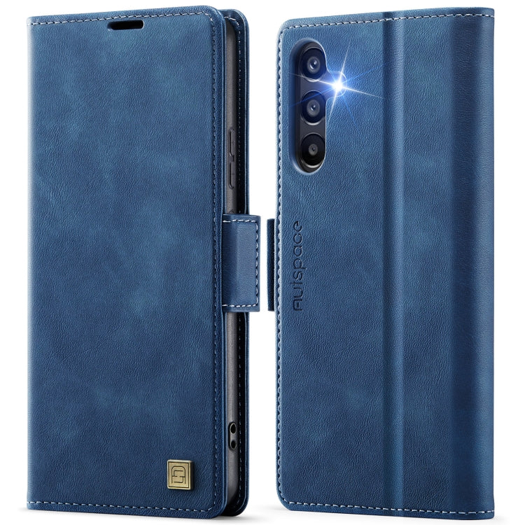 For Samsung Galaxy A34 5G AutSpace A11 Side Buckle MagSafe Magnetic RFID Phone Leather Case(Blue)