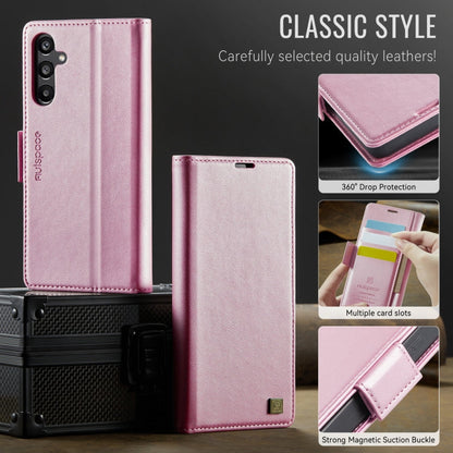 For Samsung Galaxy A34 5G AutSpace A11 Side Buckle MagSafe Magnetic RFID Phone Leather Case(Rose Gold)