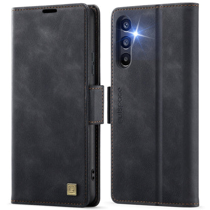 For Samsung Galaxy A35 5G AutSpace A11 Side Buckle MagSafe Magnetic RFID Phone Leather Case(Black)