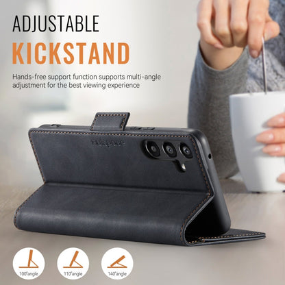 For Samsung Galaxy A35 5G AutSpace A11 Side Buckle MagSafe Magnetic RFID Phone Leather Case(Black)