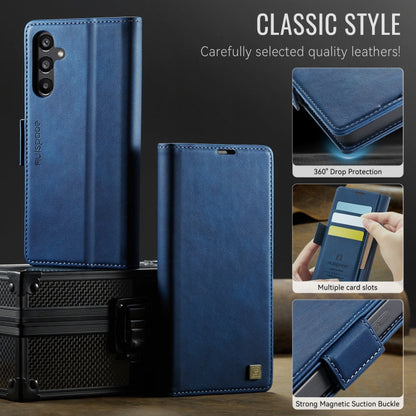 For Samsung Galaxy A35 5G AutSpace A11 Side Buckle MagSafe Magnetic RFID Phone Leather Case(Blue)