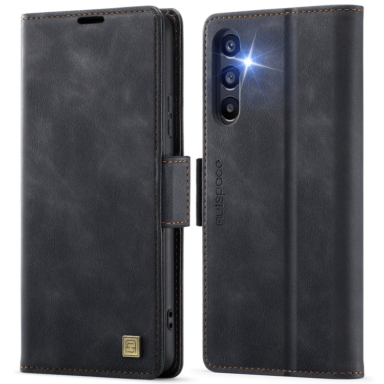 For Samsung Galaxy A54 5G AutSpace A11 Side Buckle MagSafe Magnetic RFID Phone Leather Case(Black)