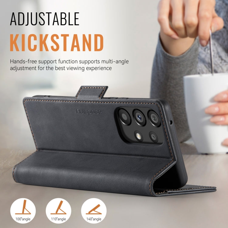 For Samsung Galaxy A52 5G AutSpace A11 Side Buckle MagSafe Magnetic RFID Phone Leather Case(Black)