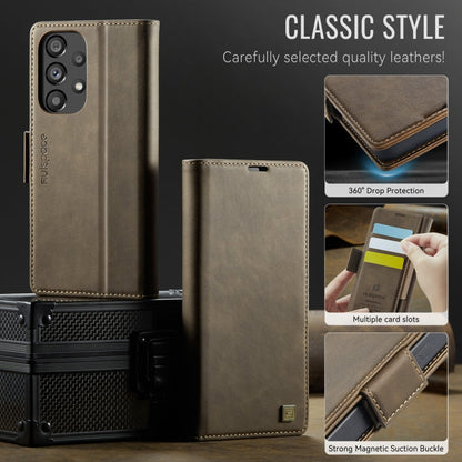 For Samsung Galaxy A52 5G AutSpace A11 Side Buckle MagSafe Magnetic RFID Phone Leather Case(Coffee)