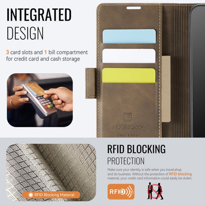 For Samsung Galaxy A52 5G AutSpace A11 Side Buckle MagSafe Magnetic RFID Phone Leather Case(Coffee)