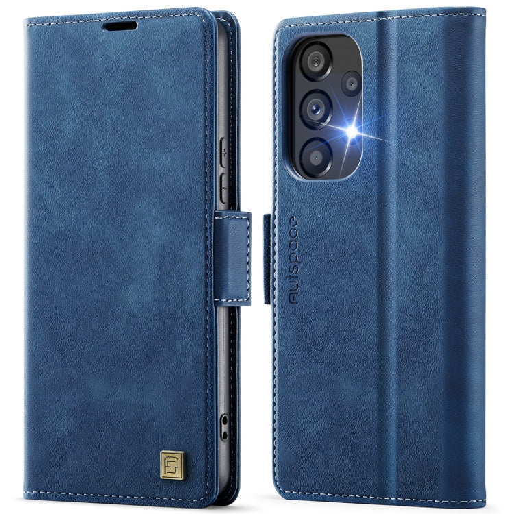 For Samsung Galaxy A53 5G AutSpace A11 Side Buckle MagSafe Magnetic RFID Phone Leather Case(Blue)