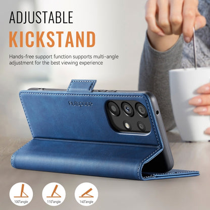 For Samsung Galaxy A53 5G AutSpace A11 Side Buckle MagSafe Magnetic RFID Phone Leather Case(Blue)