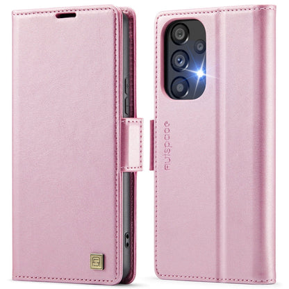 For Samsung Galaxy A53 5G AutSpace A11 Side Buckle MagSafe Magnetic RFID Phone Leather Case(Rose Gold)