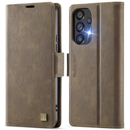 For Samsung Galaxy A33 5G AutSpace A11 Side Buckle MagSafe Magnetic RFID Phone Leather Case(Coffee)