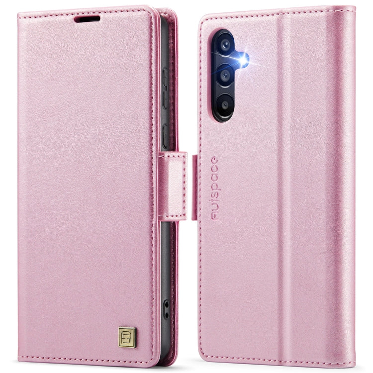 Pour Samsung Galaxy A55 5G AutSpace A11 Étui en Cuir pour Téléphone avec Boucle Latérale Magnétique MagSafe RFID (Or Rose)