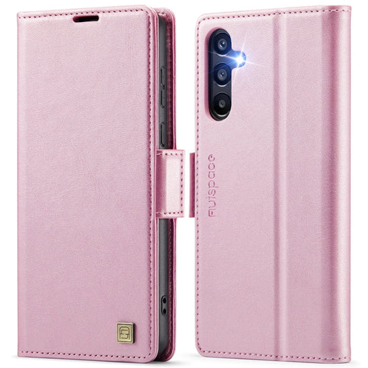 For Samsung Galaxy A55 5G AutSpace A11 Side Buckle MagSafe Magnetic RFID Phone Leather Case(Rose Gold)
