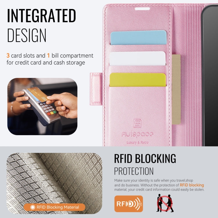 Pour Samsung Galaxy A55 5G AutSpace A11 Étui en Cuir pour Téléphone avec Boucle Latérale Magnétique MagSafe RFID (Or Rose)