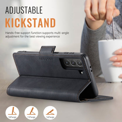 For Samsung Galaxy S21 5G AutSpace A11 Side Buckle MagSafe Magnetic RFID Phone Leather Case(Black)