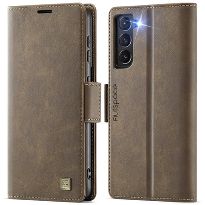 For Samsung Galaxy S21+ 5G AutSpace A11 Side Buckle MagSafe Magnetic RFID Phone Leather Case(Coffee)