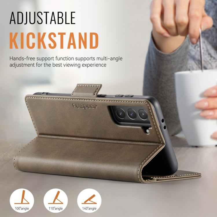 For Samsung Galaxy S21+ 5G AutSpace A11 Side Buckle MagSafe Magnetic RFID Phone Leather Case(Coffee)