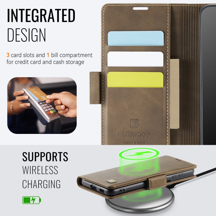 For Samsung Galaxy S21+ 5G AutSpace A11 Side Buckle MagSafe Magnetic RFID Phone Leather Case(Coffee)