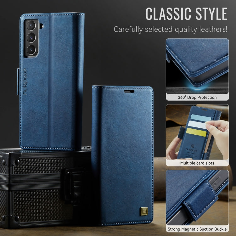 For Samsung Galaxy S22 5G AutSpace A11 Side Buckle MagSafe Magnetic RFID Phone Leather Case(Blue)