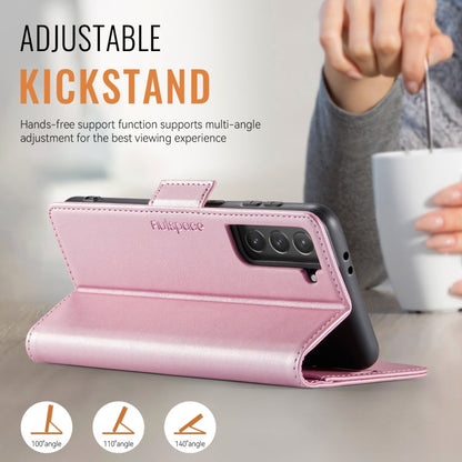 For Samsung Galaxy S22 5G AutSpace A11 Side Buckle MagSafe Magnetic RFID Phone Leather Case(Rose Gold)