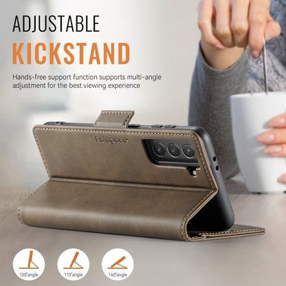 For Samsung Galaxy S22 5G AutSpace A11 Side Buckle MagSafe Magnetic RFID Phone Leather Case(Coffee)