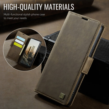 For Samsung Galaxy S22 5G AutSpace A11 Side Buckle MagSafe Magnetic RFID Phone Leather Case(Coffee)