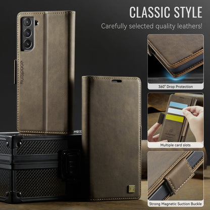 For Samsung Galaxy S22+ 5G AutSpace A11 Side Buckle MagSafe Magnetic RFID Phone Leather Case(Coffee)