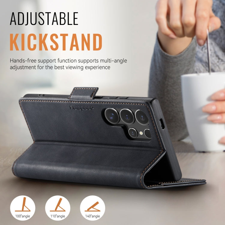 For Samsung Galaxy S22 Ultra 5G AutSpace A11 Side Buckle MagSafe Magnetic RFID Phone Leather Case(Black)