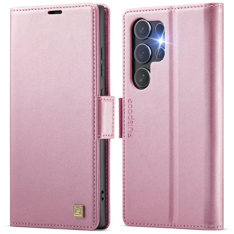 Pour Samsung Galaxy S22 Ultra 5G AutSpace A11 Étui de téléphone en cuir magnétique MagSafe avec boucle latérale RFID (or rose)