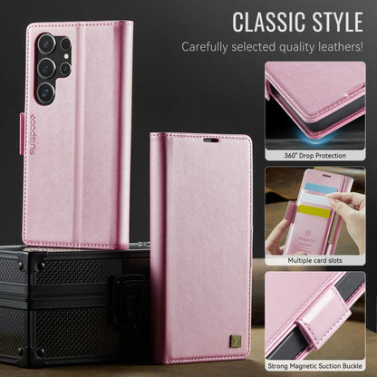 Pour Samsung Galaxy S22 Ultra 5G AutSpace A11 Étui de téléphone en cuir magnétique MagSafe avec boucle latérale RFID (or rose)
