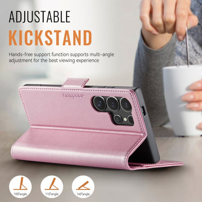 Pour Samsung Galaxy S22 Ultra 5G AutSpace A11 Étui de téléphone en cuir magnétique MagSafe avec boucle latérale RFID (or rose)