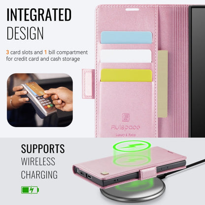 Pour Samsung Galaxy S22 Ultra 5G AutSpace A11 Étui de téléphone en cuir magnétique MagSafe avec boucle latérale RFID (or rose)