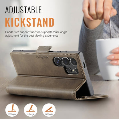 For Samsung Galaxy S23 Ultra 5G AutSpace A11 Side Buckle MagSafe Magnetic RFID Phone Leather Case(Coffee)