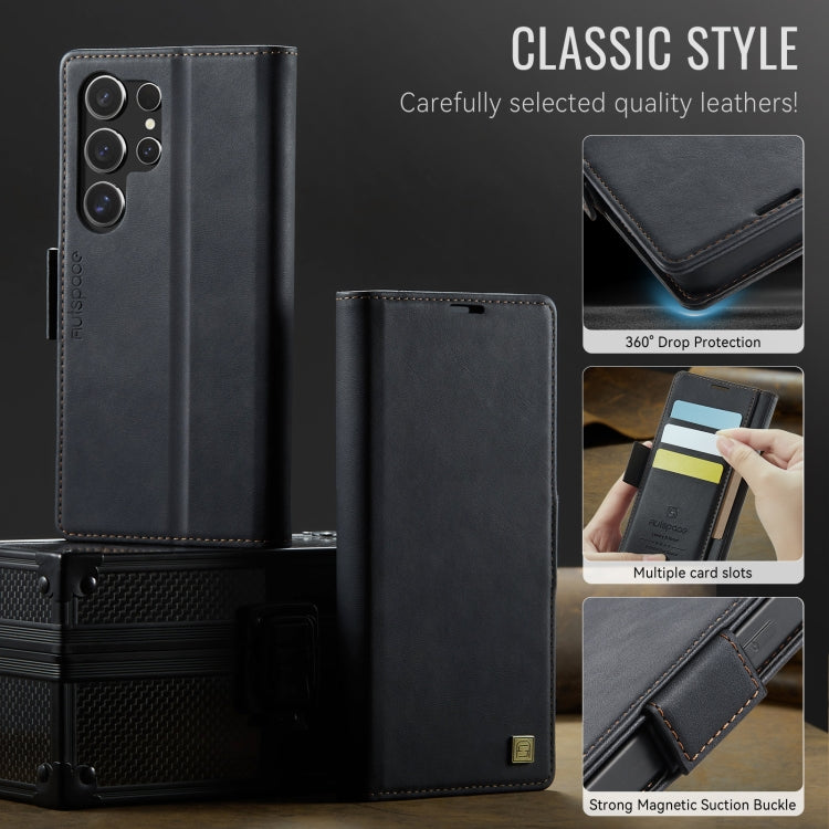 For Samsung Galaxy S25 Ultra 5G AutSpace A11 Side Buckle MagSafe Magnetic RFID Phone Leather Case(Black)