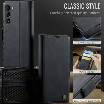 For Samsung Galaxy S23 5G AutSpace A11 Side Buckle MagSafe Magnetic RFID Phone Leather Case(Black)