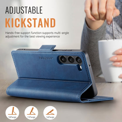 For Samsung Galaxy S23 5G AutSpace A11 Side Buckle MagSafe Magnetic RFID Phone Leather Case(Blue)