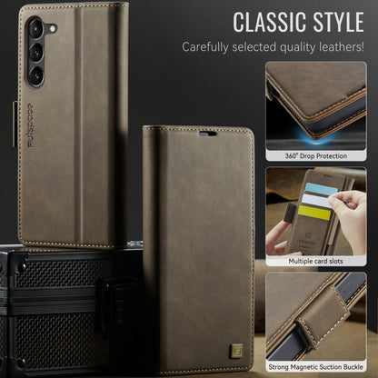For Samsung Galaxy S23 5G AutSpace A11 Side Buckle MagSafe Magnetic RFID Phone Leather Case(Coffee)