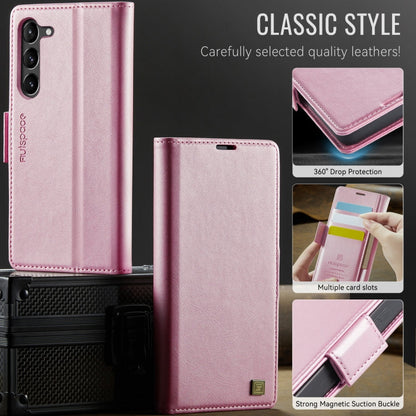 For Samsung Galaxy S23+ 5G AutSpace A11 Side Buckle MagSafe Magnetic RFID Phone Leather Case(Rose Gold)