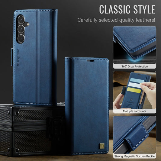 For Samsung Galaxy S24 5G AutSpace A11 Side Buckle MagSafe Magnetic RFID Phone Leather Case(Blue)