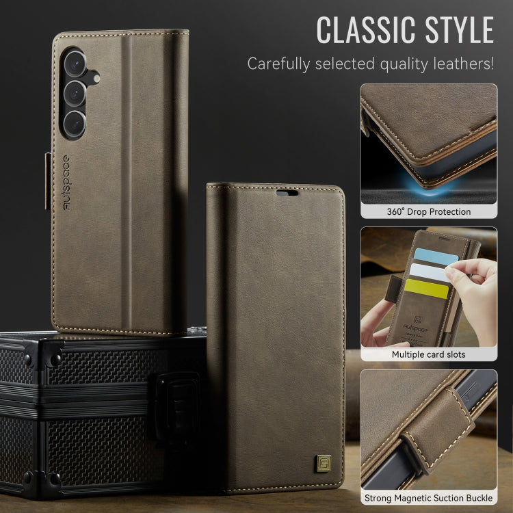 For Samsung Galaxy S24 5G AutSpace A11 Side Buckle MagSafe Magnetic RFID Phone Leather Case(Coffee)