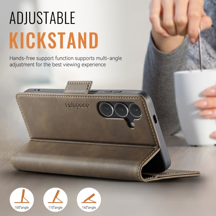 For Samsung Galaxy S24+ 5G AutSpace A11 Side Buckle MagSafe Magnetic RFID Phone Leather Case(Coffee)