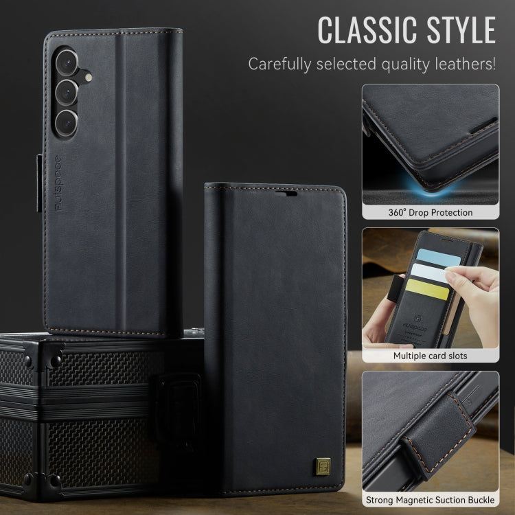 For Samsung Galaxy S24 FE 5G AutSpace A11 Side Buckle MagSafe Magnetic RFID Phone Leather Case(Black)