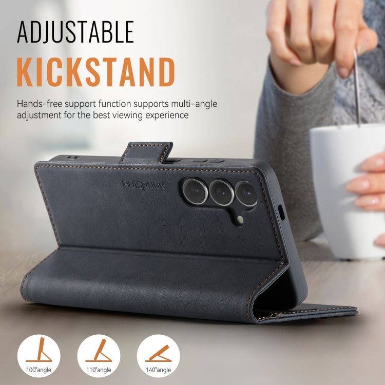 For Samsung Galaxy S25+ 5G AutSpace A11 Side Buckle MagSafe Magnetic RFID Phone Leather Case(Black)