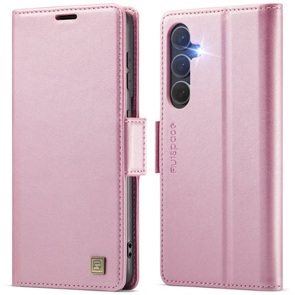 For Samsung Galaxy S23 FE 5G AutSpace A11 Side Buckle MagSafe Magnetic RFID Phone Leather Case(Rose Gold)