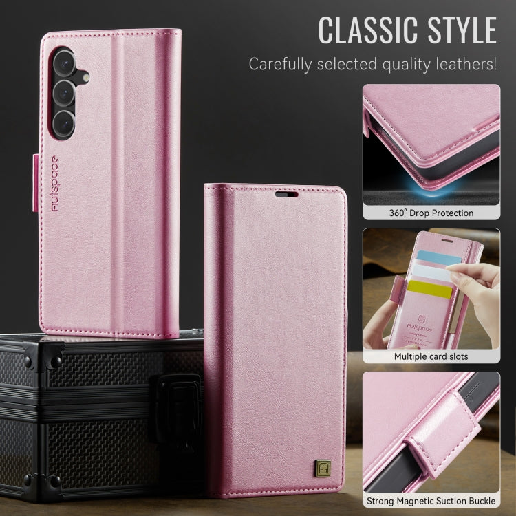 For Samsung Galaxy S23 FE 5G AutSpace A11 Side Buckle MagSafe Magnetic RFID Phone Leather Case(Rose Gold)