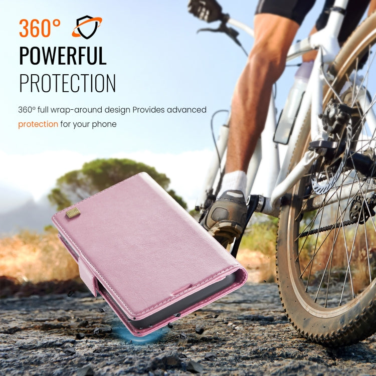 For Samsung Galaxy S23 FE 5G AutSpace A11 Side Buckle MagSafe Magnetic RFID Phone Leather Case(Rose Gold)