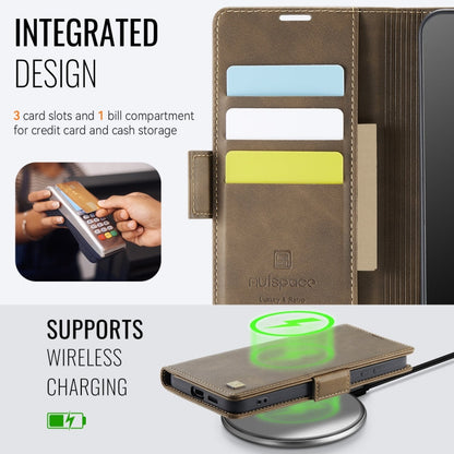 For Samsung Galaxy S23 FE 5G AutSpace A11 Side Buckle MagSafe Magnetic RFID Phone Leather Case(Coffee)