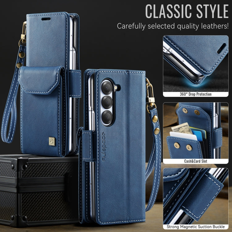 Pour Samsung Galaxy Z Fold6 5G AutSpace A23 Étui de Téléphone en Cuir PU Magnétique RFID avec Porte-Cartes (Bleu)