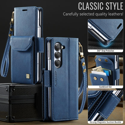 Pour Samsung Galaxy Z Fold6 5G AutSpace A23 Étui de Téléphone en Cuir PU Magnétique RFID avec Porte-Cartes (Bleu)