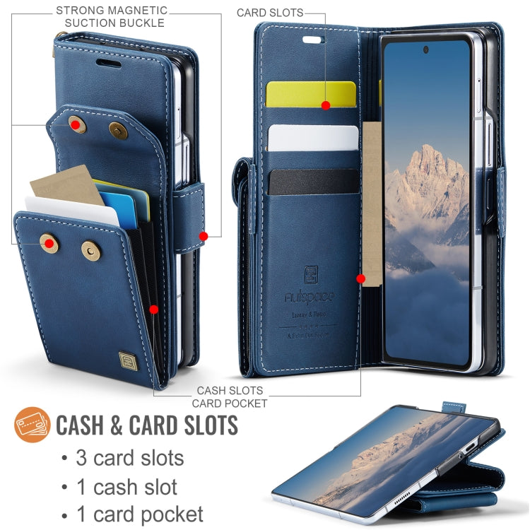 Pour Samsung Galaxy Z Fold6 5G AutSpace A23 Étui de Téléphone en Cuir PU Magnétique RFID avec Porte-Cartes (Bleu)