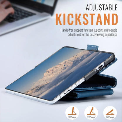 Pour Samsung Galaxy Z Fold6 5G AutSpace A23 Étui de Téléphone en Cuir PU Magnétique RFID avec Porte-Cartes (Bleu)