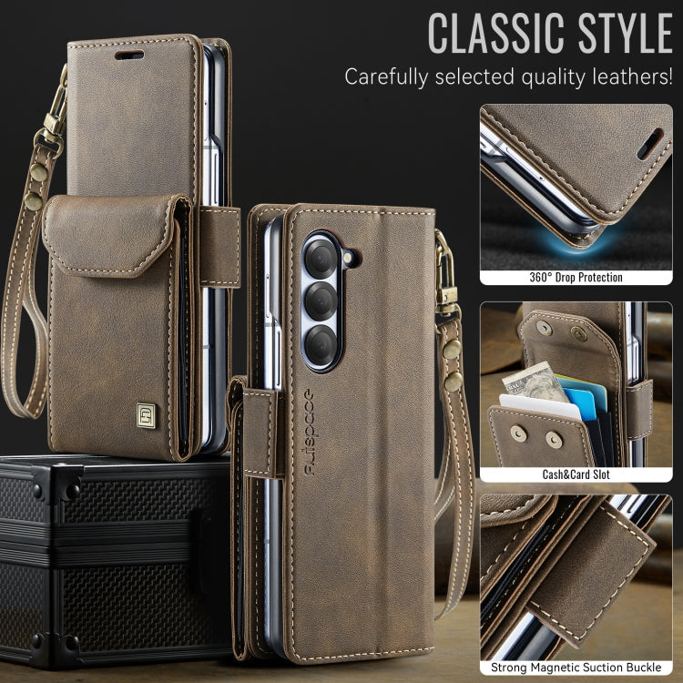 For Samsung Galaxy Z Fold6 5G AutSpace A23 Organ Card Bag Magnetic RFID PU Phone Case(Coffee)